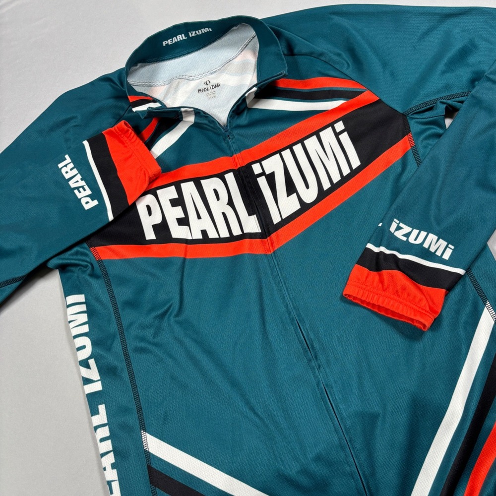 Pearl Izumi Cycling Jersey Mens XL Teal Orange Graphic Full Zip Long Sleeve Bike